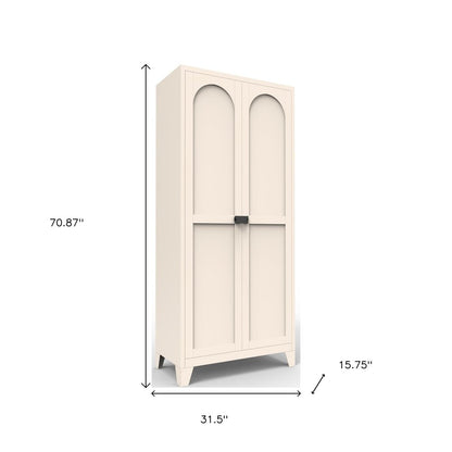 71" Cream Stainless Steel Locking Pantry Or Storage Closet With Arched Panel Doors HomeRoots