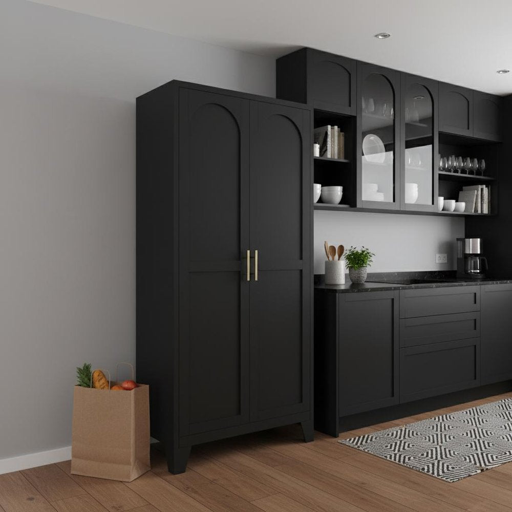 61" White Stainless Steel Pantry Or Storage Closet With Arched Panel Doors HomeRoots
