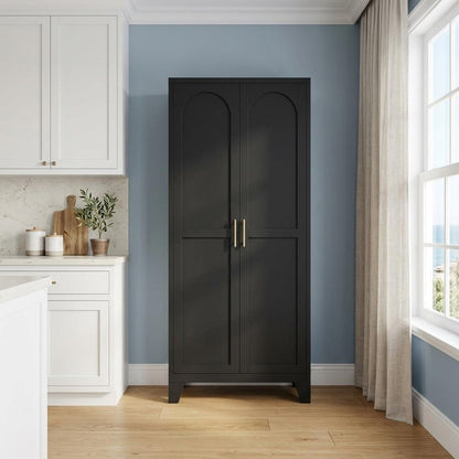 61" White Stainless Steel Pantry Or Storage Closet With Arched Panel Doors HomeRoots