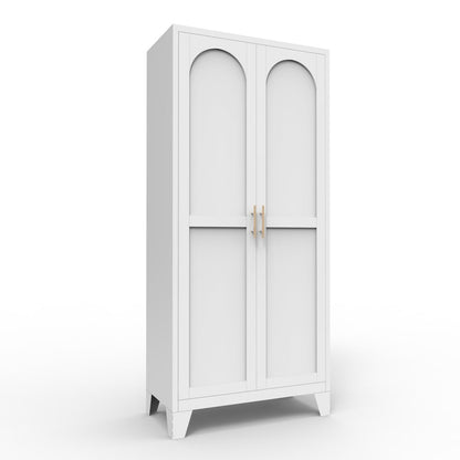 61" White Stainless Steel Pantry Or Storage Closet With Arched Panel Doors HomeRoots