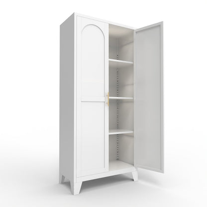 61" White Stainless Steel Pantry Or Storage Closet With Arched Panel Doors HomeRoots