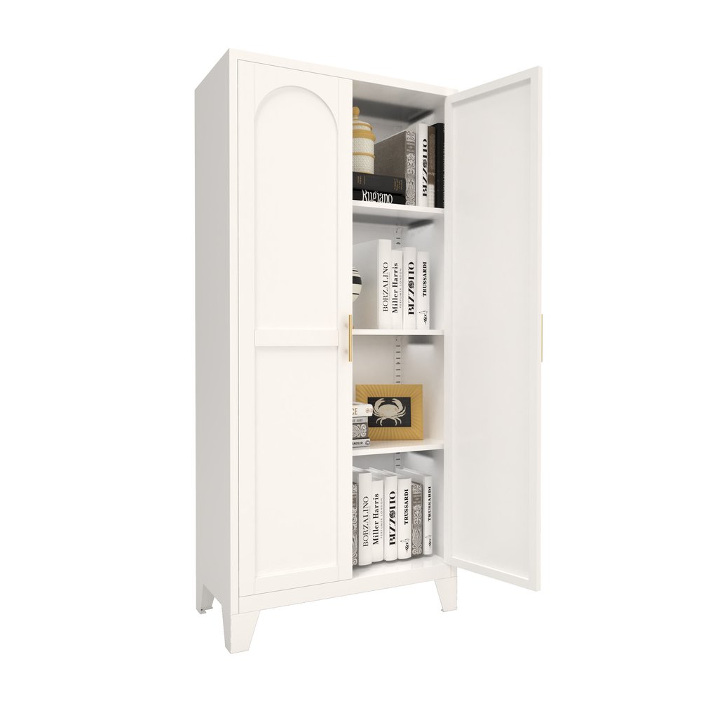 61" White Stainless Steel Pantry Or Storage Closet With Arched Panel Doors HomeRoots