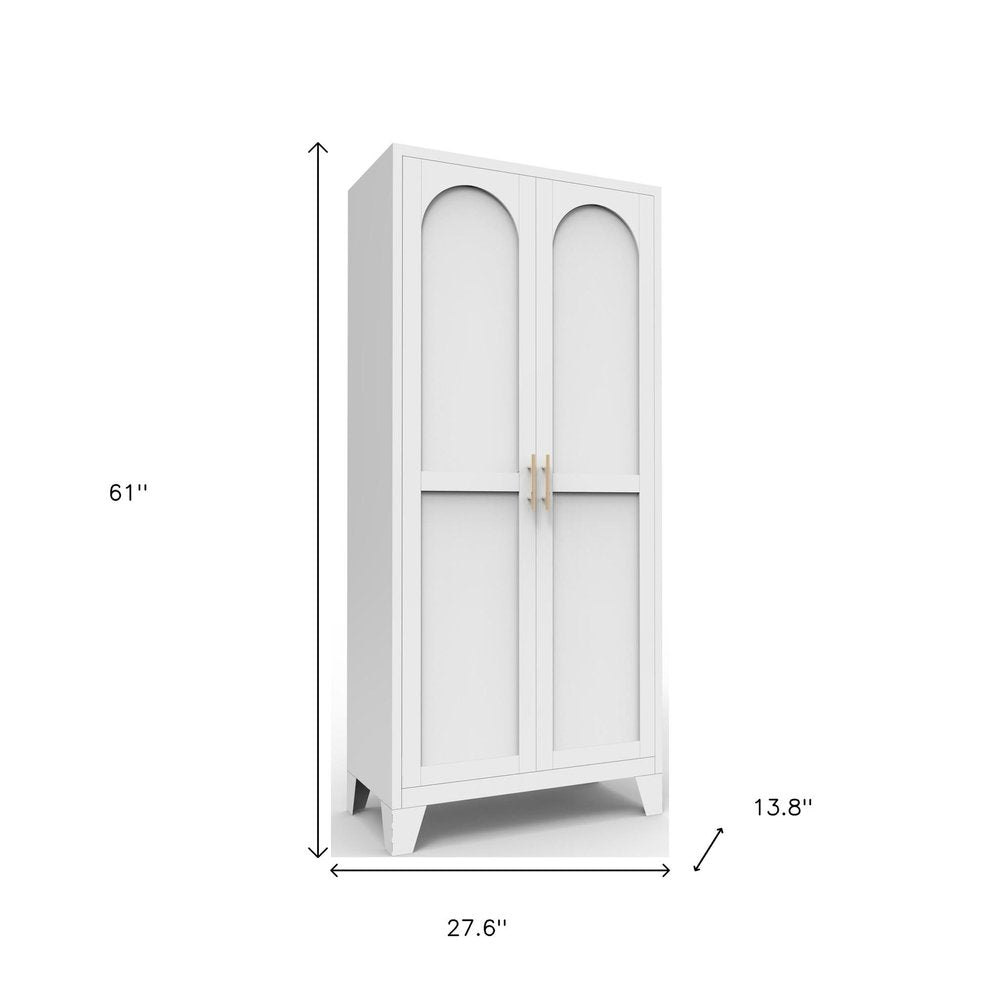61" White Stainless Steel Pantry Or Storage Closet With Arched Panel Doors HomeRoots
