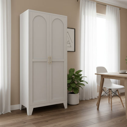 61" White Stainless Steel Pantry Or Storage Closet With Arched Panel Doors HomeRoots