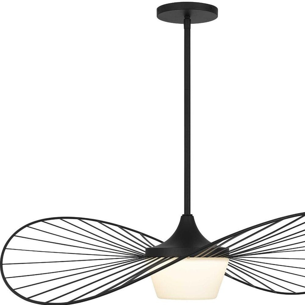 34" Black Aluminum Geometric Wavy LED Dimmable Outdoor Hanging Light HomeRoots