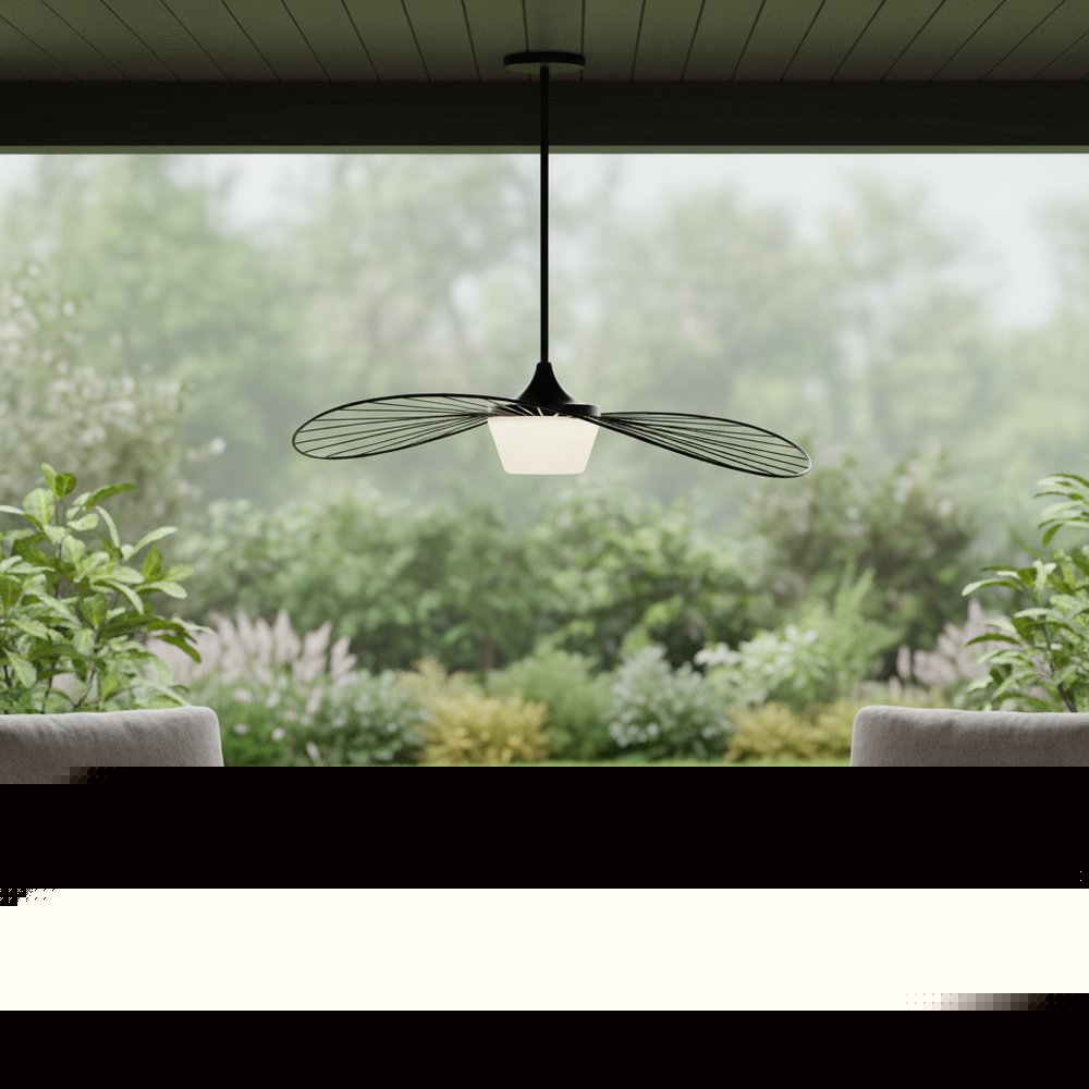34" Black Aluminum Geometric Wavy LED Dimmable Outdoor Hanging Light HomeRoots