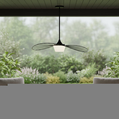34" Black Aluminum Geometric Wavy LED Dimmable Outdoor Hanging Light HomeRoots