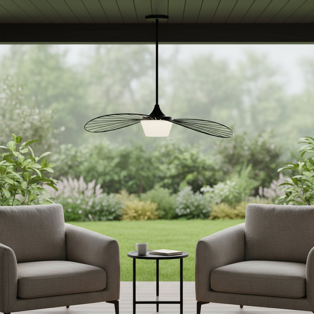 34" Black Aluminum Geometric Wavy LED Dimmable Outdoor Hanging Light HomeRoots