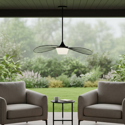 34" Black Aluminum Geometric Wavy LED Dimmable Outdoor Hanging Light HomeRoots