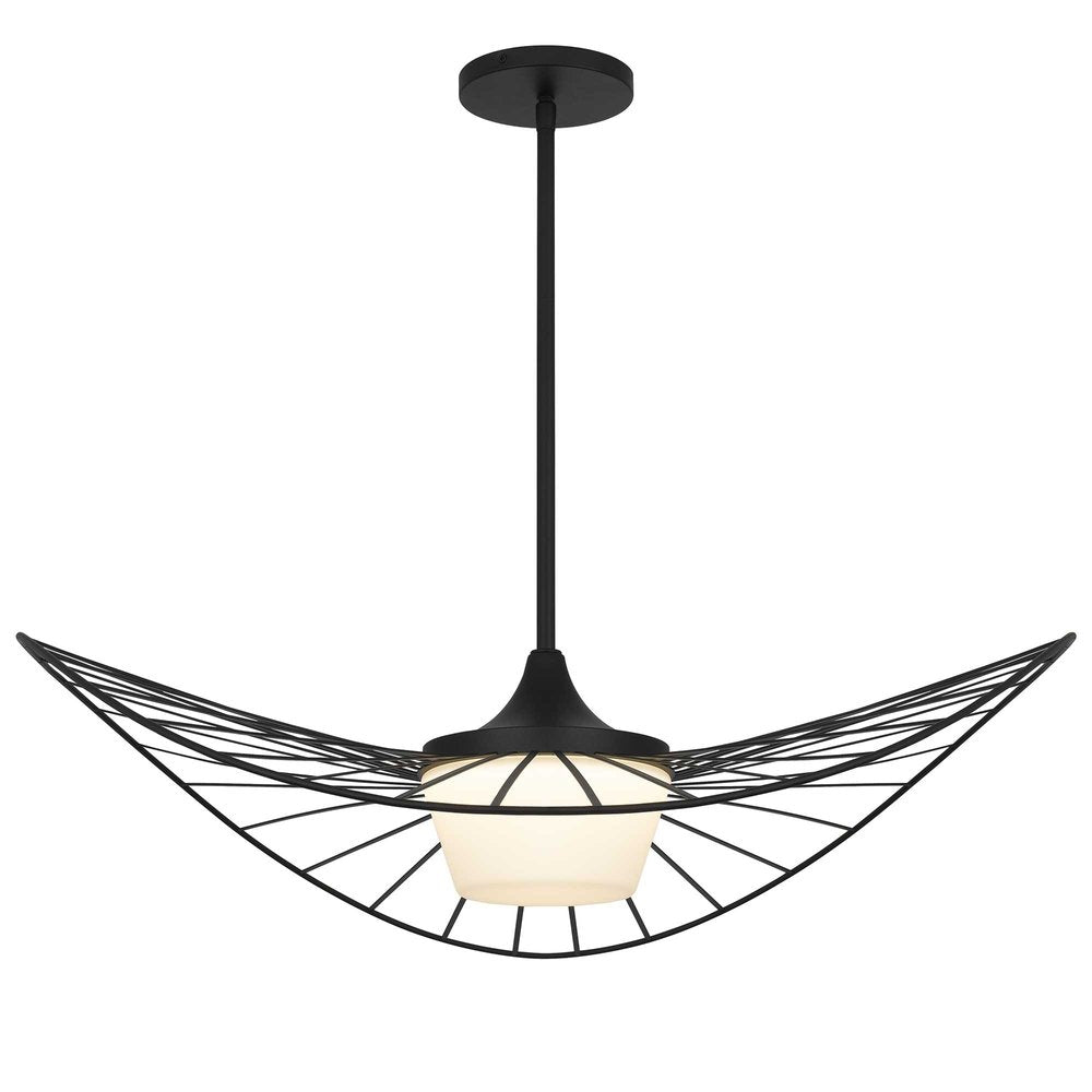 34" Black Aluminum Geometric Wavy LED Dimmable Outdoor Hanging Light HomeRoots