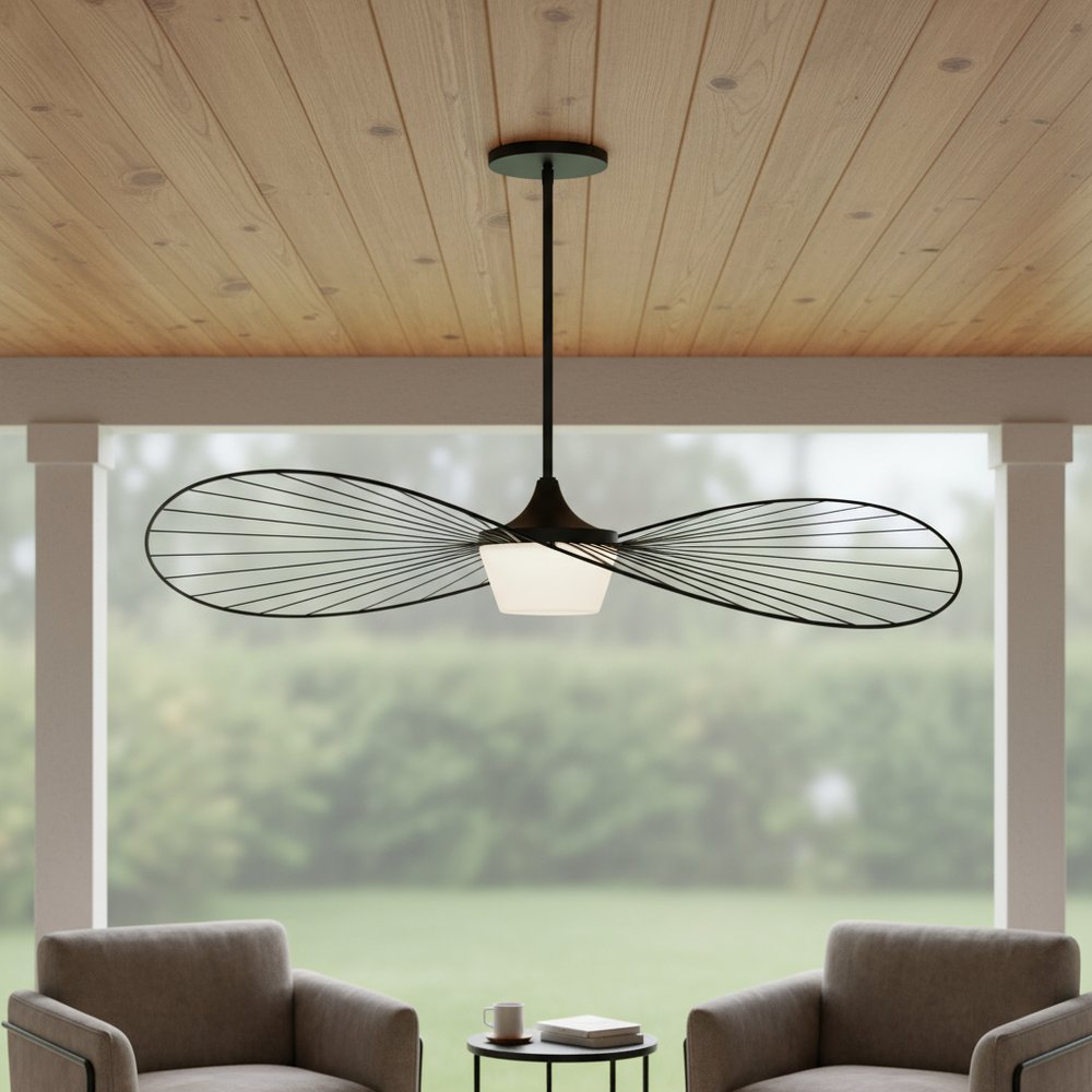 44" Black Aluminum Geometric Wavy LED Dimmable Outdoor Hanging Light HomeRoots