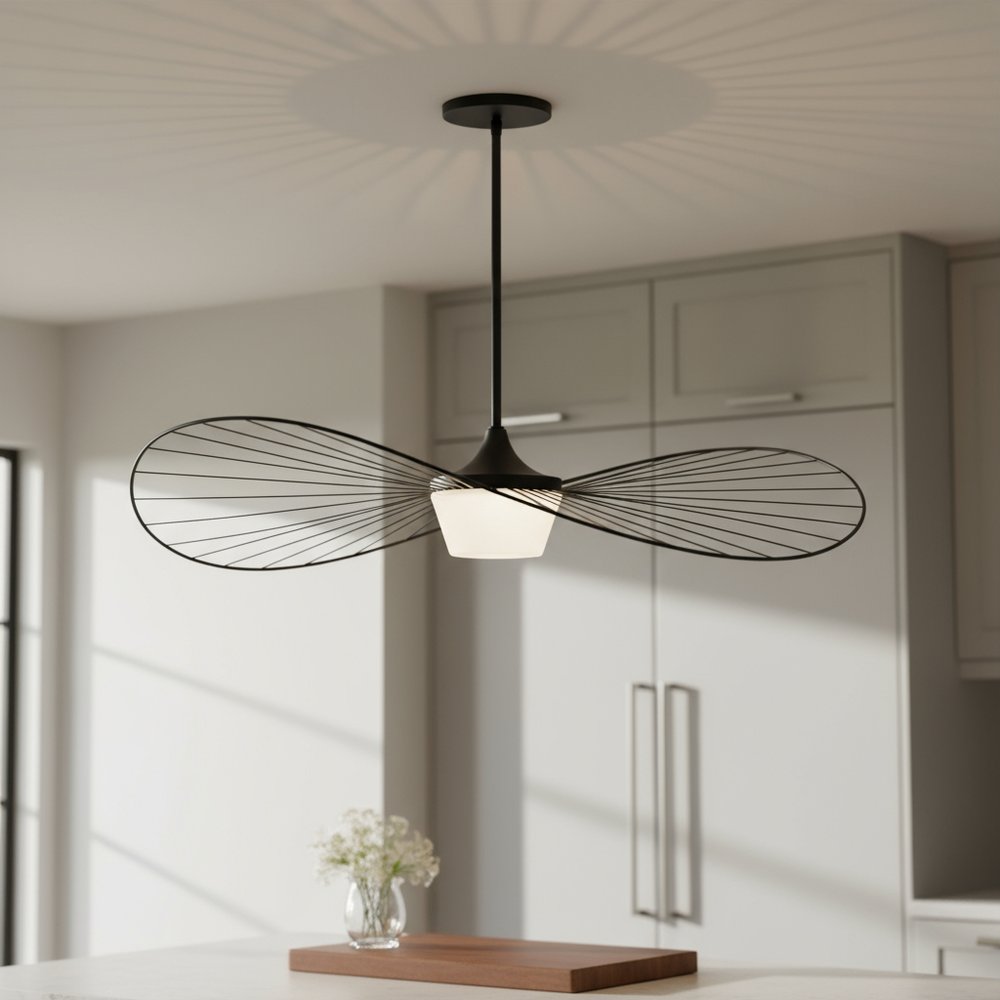 44" Black Aluminum Geometric Wavy LED Dimmable Outdoor Hanging Light HomeRoots