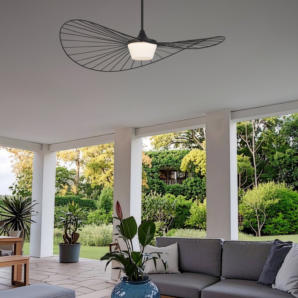 44" Black Aluminum Geometric Wavy LED Dimmable Outdoor Hanging Light HomeRoots