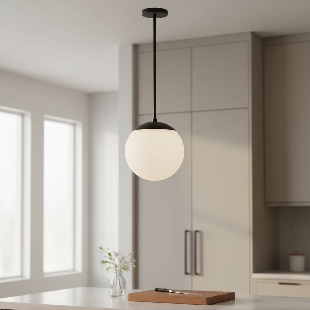 10" Black And White Frosted LED Dimmable Outdoor Globe Hanging Light HomeRoots