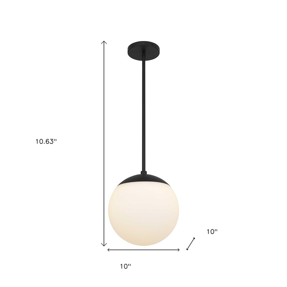 10" Black And White Frosted LED Dimmable Outdoor Globe Hanging Light HomeRoots