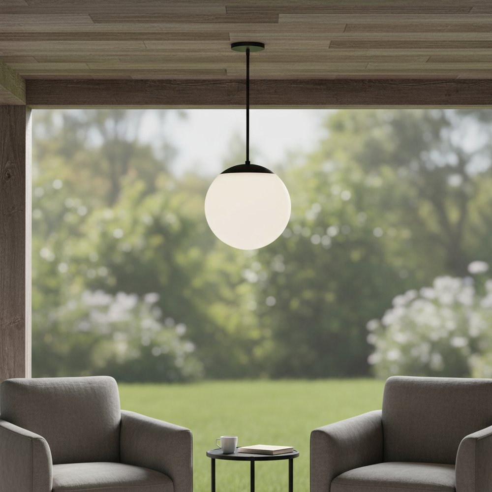 Black And White Frosted LED Dimmable Outdoor Hanging Light With Black Shades — view 8