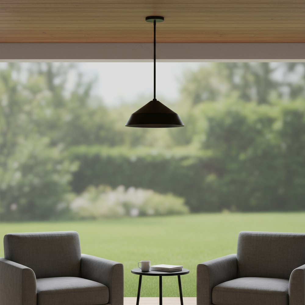 Black Frosted LED Dimmable Outdoor Hanging Light With Black Shades HomeRoots