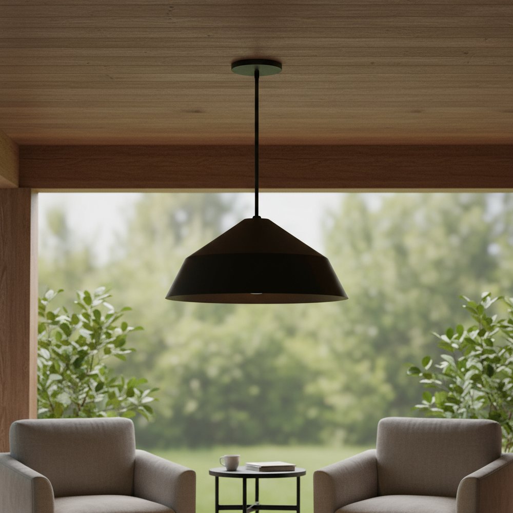22" Black Aluminum Geometric LED Dimmable Outdoor Pendent Hanging Light HomeRoots