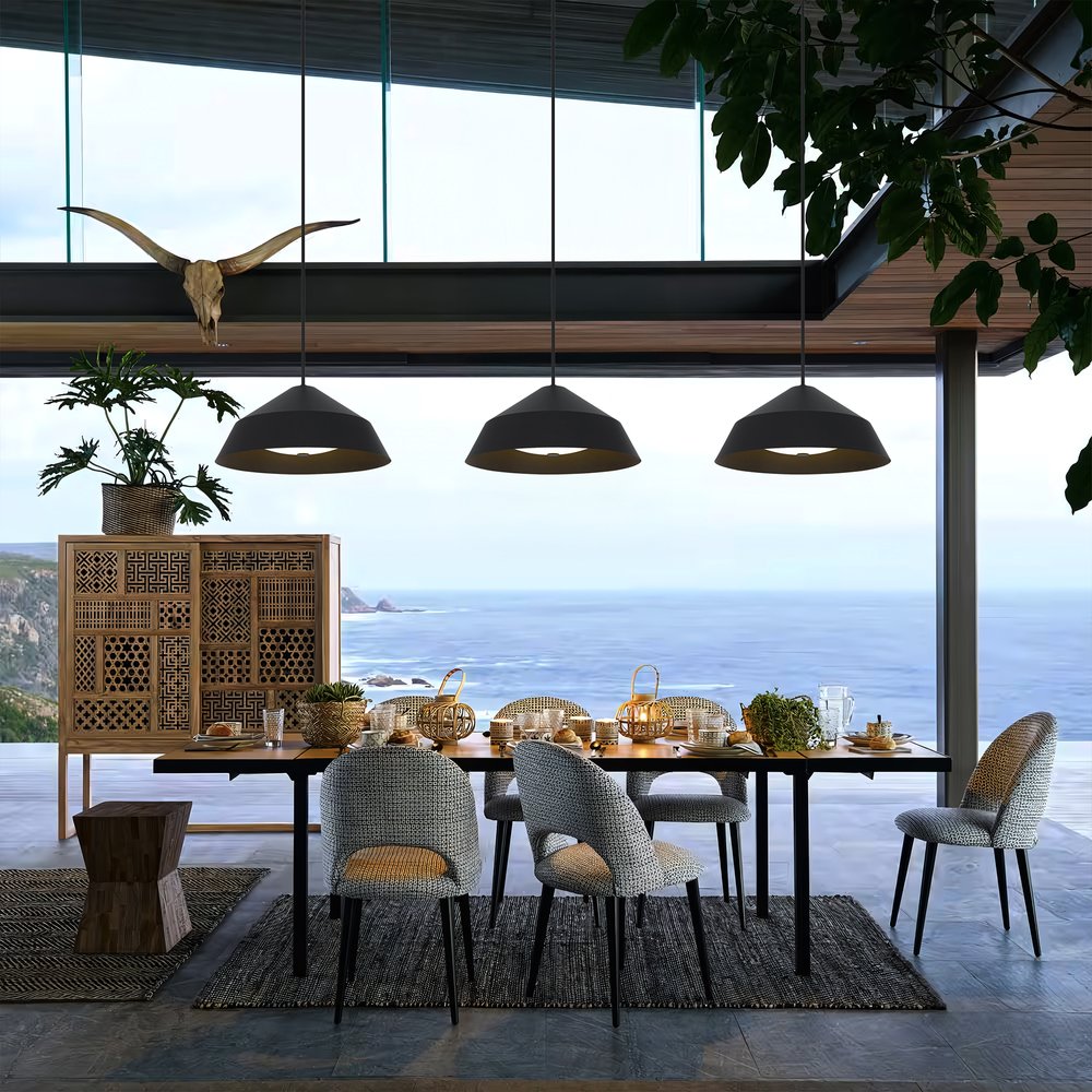 22" Black Aluminum Geometric LED Dimmable Outdoor Pendent Hanging Light HomeRoots