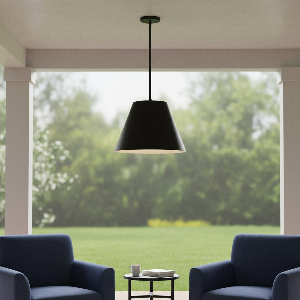 16" Black Aluminum Cone LED Dimmable Outdoor Pendent Hanging Light HomeRoots