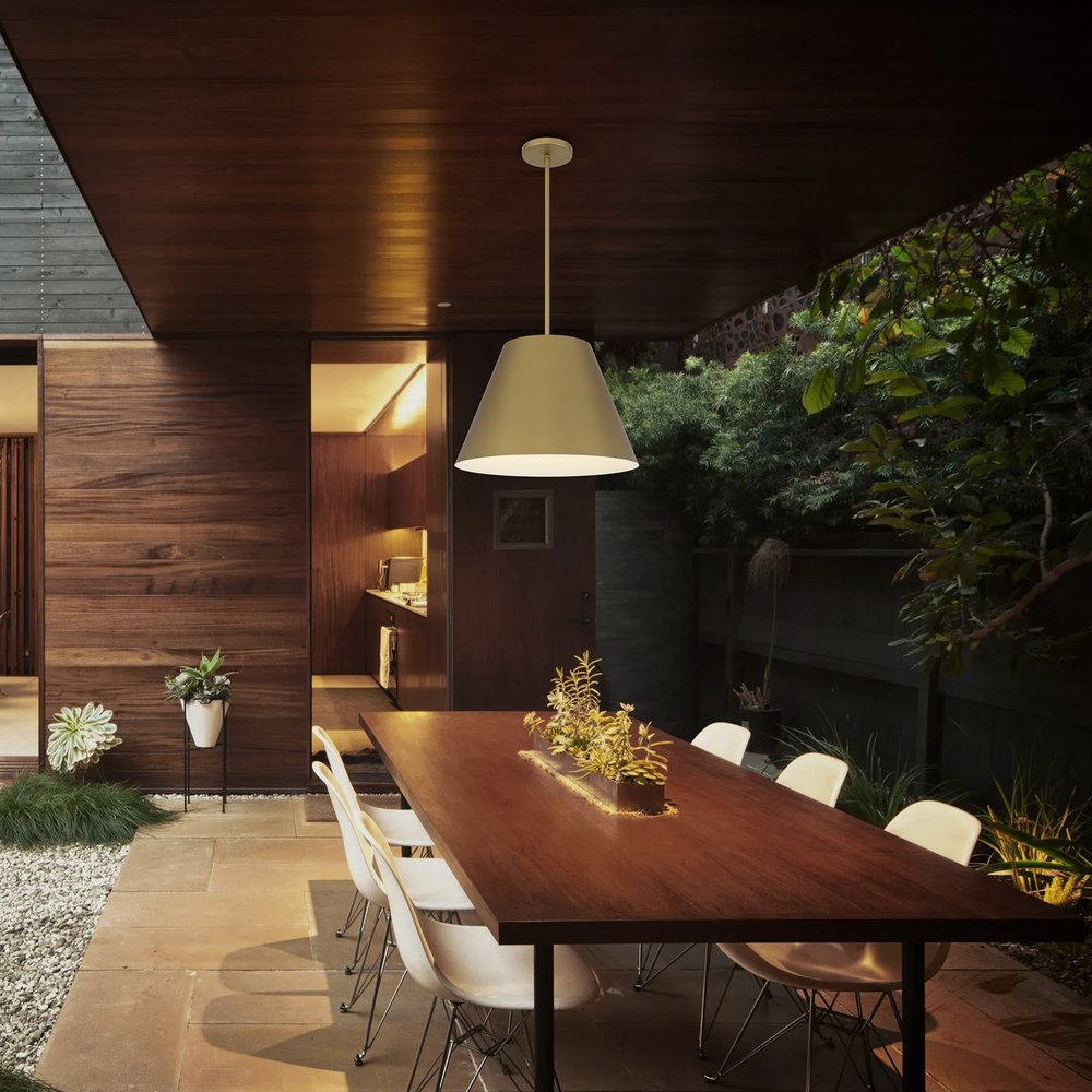 16" Antique Gold Aluminum Cone LED Dimmable Outdoor Pendent Hanging Light HomeRoots