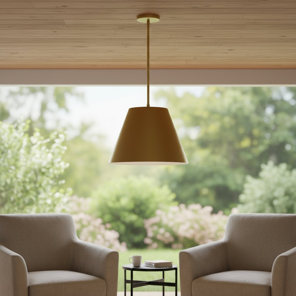 16" Antique Gold Aluminum Cone LED Dimmable Outdoor Pendent Hanging Light HomeRoots