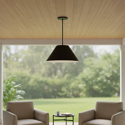 22" Black Aluminum Cone LED Dimmable Outdoor Pendent Hanging Light HomeRoots