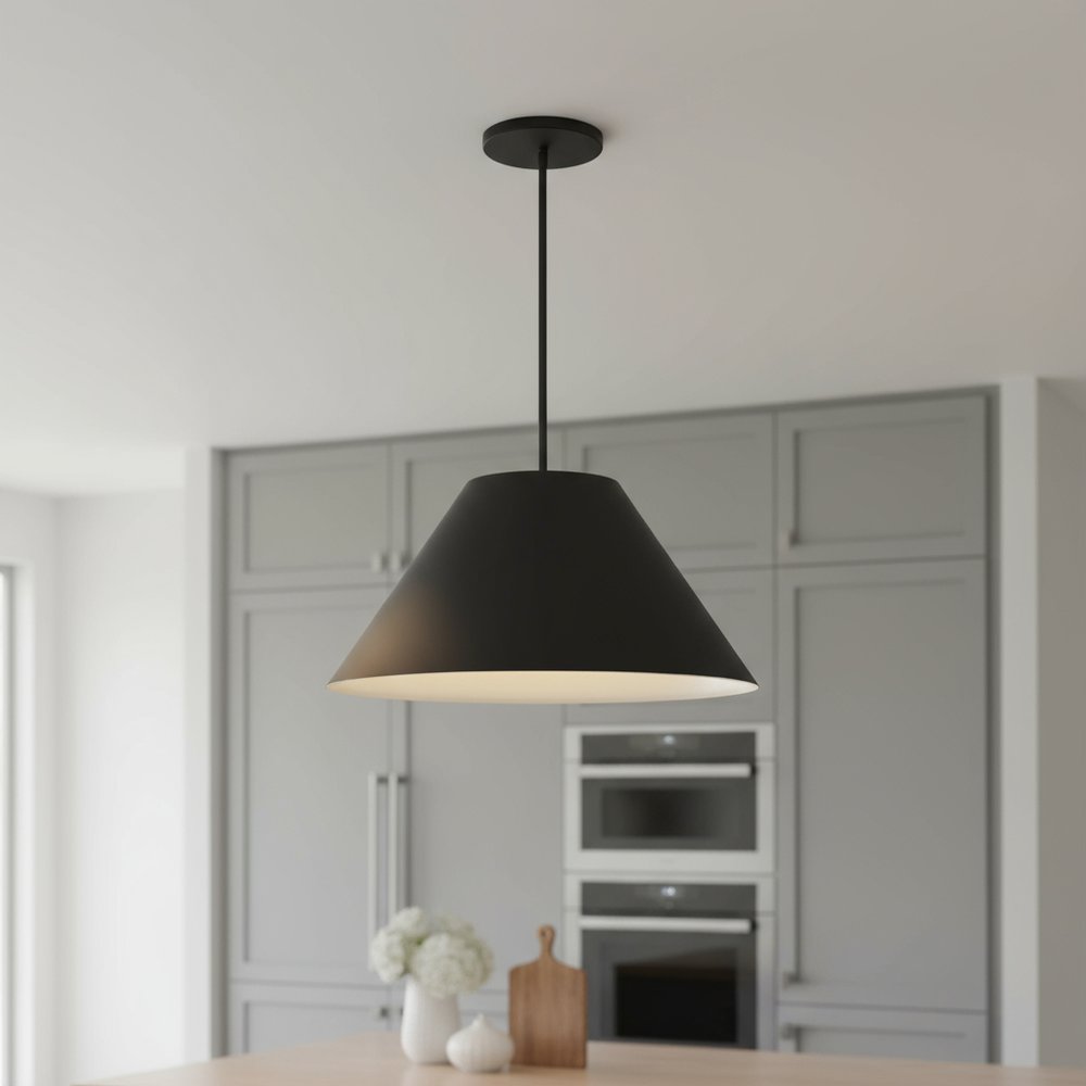 22" Black Aluminum Cone LED Dimmable Outdoor Pendent Hanging Light HomeRoots