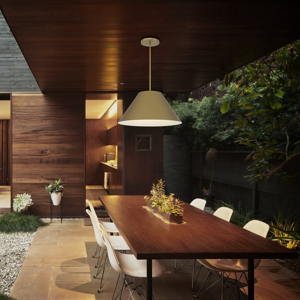 22" Antiqued Brass Aluminum Cone LED Dimmable Outdoor Pendent Hanging Light HomeRoots