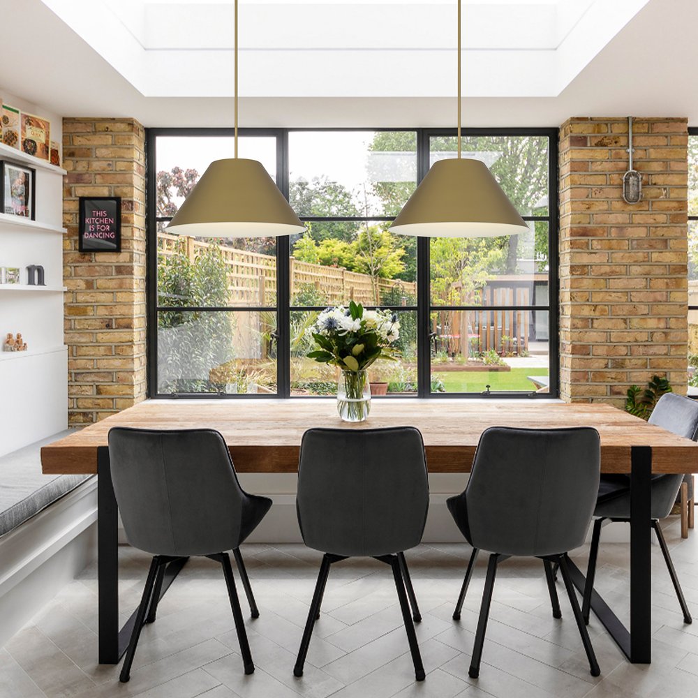 22" Antiqued Brass Aluminum Cone LED Dimmable Outdoor Pendent Hanging Light HomeRoots