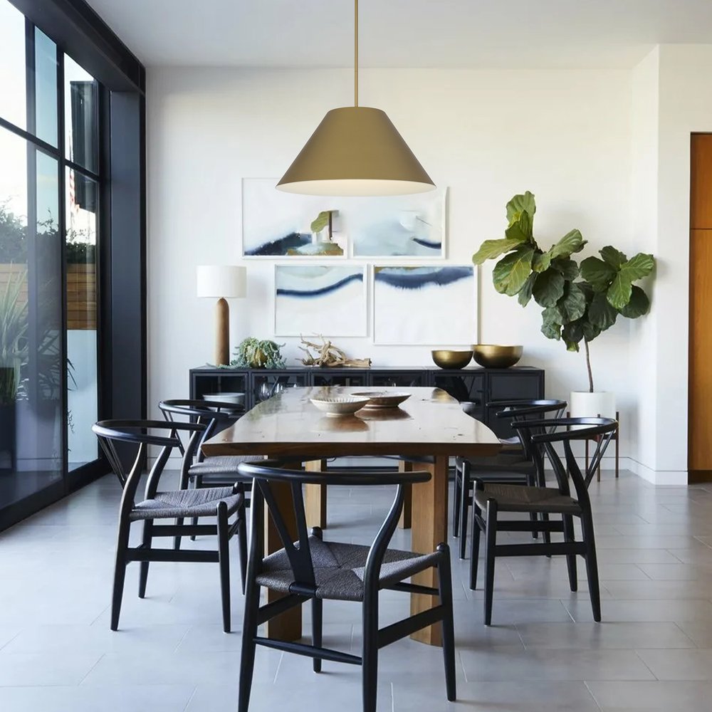 22" Antiqued Brass Aluminum Cone LED Dimmable Outdoor Pendent Hanging Light HomeRoots