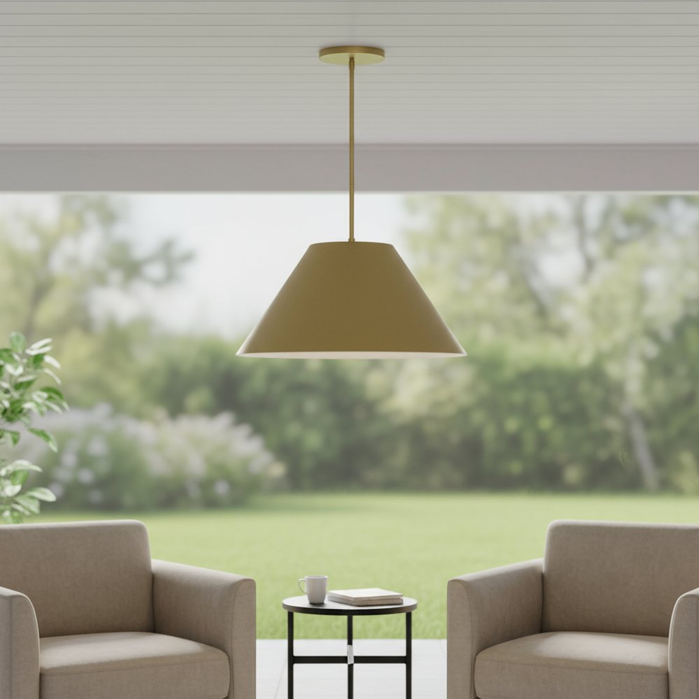 22" Antiqued Brass Aluminum Cone LED Dimmable Outdoor Pendent Hanging Light HomeRoots