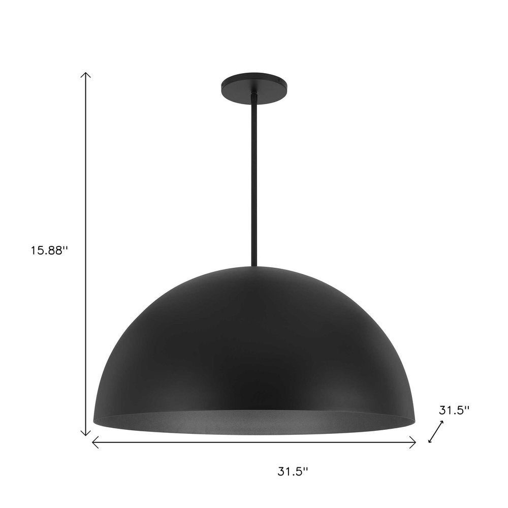 32" Black Aluminum Dome LED Dimmable Outdoor Pendent Hanging Light HomeRoots