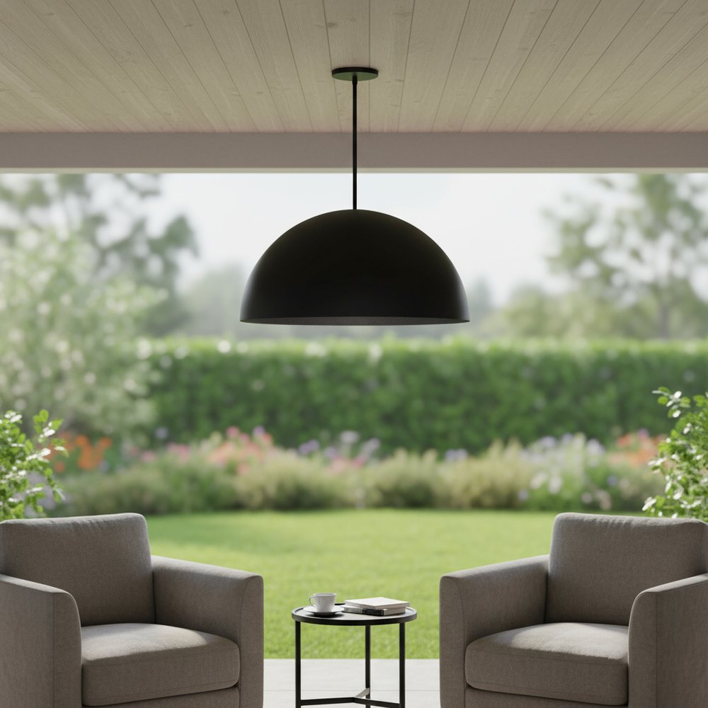 32" Black Aluminum Dome LED Dimmable Outdoor Pendent Hanging Light HomeRoots