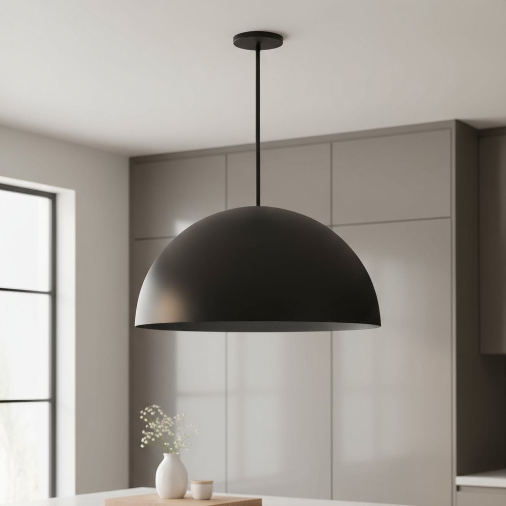 32" Black Aluminum Dome LED Dimmable Outdoor Pendent Hanging Light HomeRoots