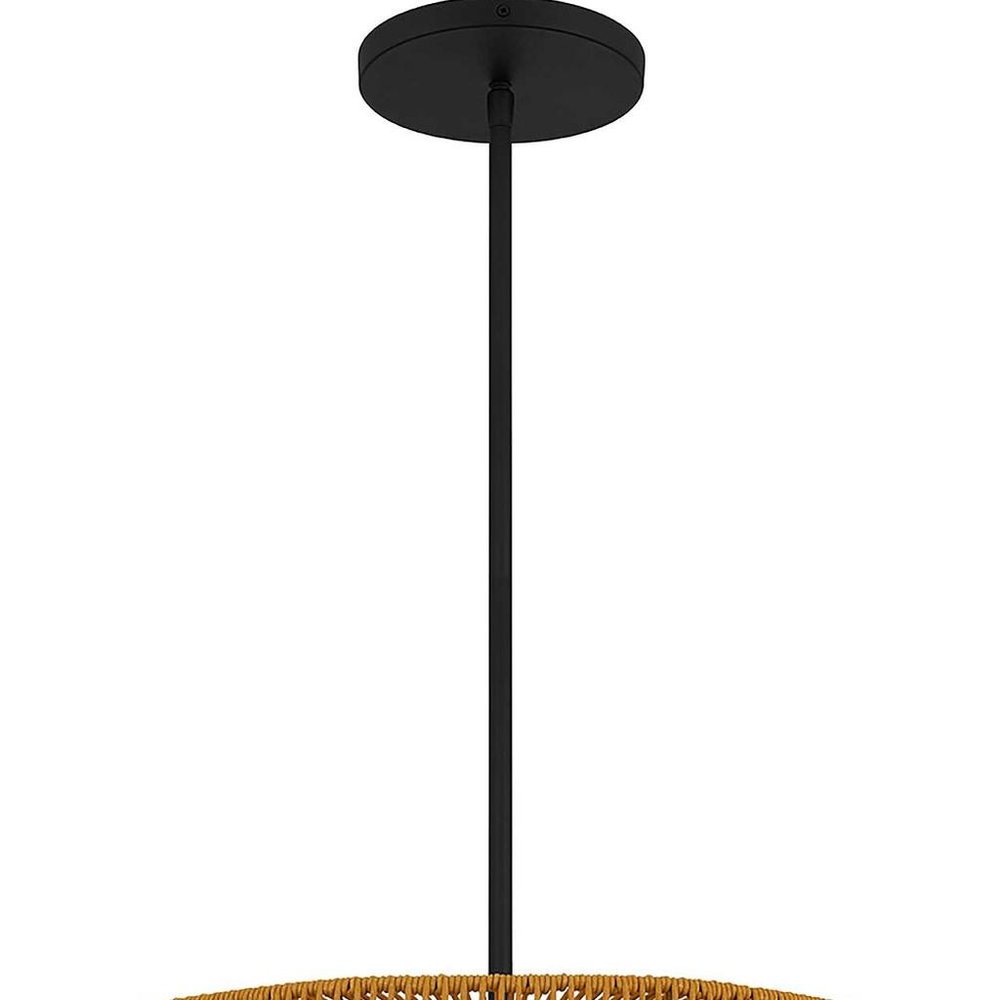 Natural And Black Rattan String And Metal LED Dimmable Outdoor Hanging Pendent Light HomeRoots