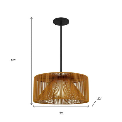 Natural And Black Rattan String And Metal LED Dimmable Outdoor Hanging Pendent Light HomeRoots