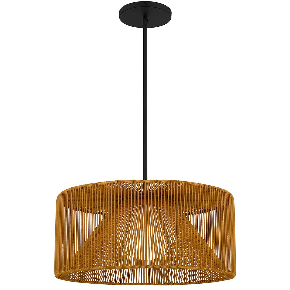 Natural And Black Rattan String And Metal LED Dimmable Outdoor Hanging Pendent Light HomeRoots