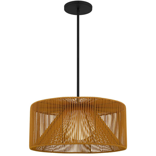 Natural And Black Rattan String And Metal LED Dimmable Outdoor Hanging Pendent Light HomeRoots