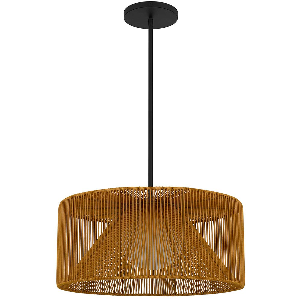 Natural And Black Rattan String And Metal LED Dimmable Outdoor Hanging Pendent Light HomeRoots