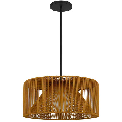 Natural And Black Rattan String And Metal LED Dimmable Outdoor Hanging Pendent Light HomeRoots