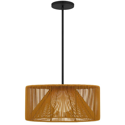 Natural And Black Rattan String And Metal LED Dimmable Outdoor Hanging Pendent Light HomeRoots