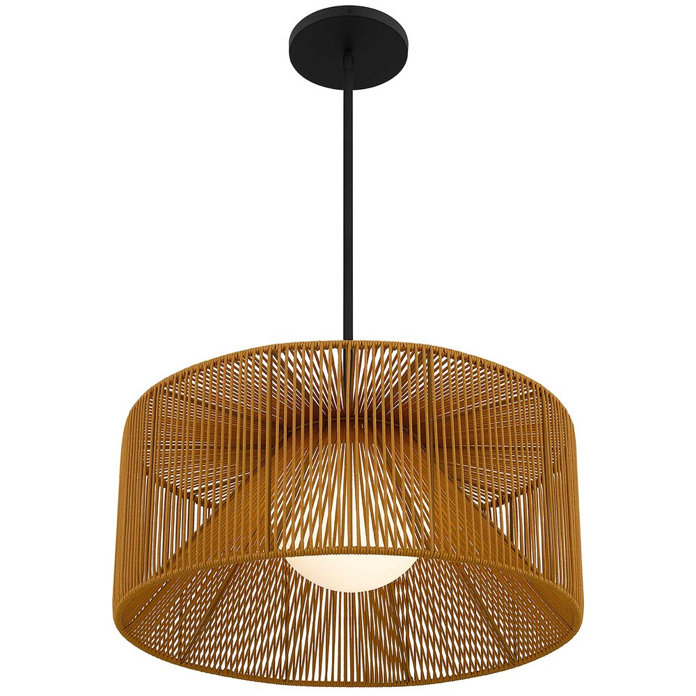 Natural And Black Rattan String And Metal LED Dimmable Outdoor Hanging Pendent Light HomeRoots