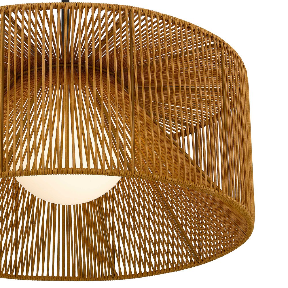 Natural And Black Rattan String And Metal LED Dimmable Outdoor Hanging Pendent Light HomeRoots