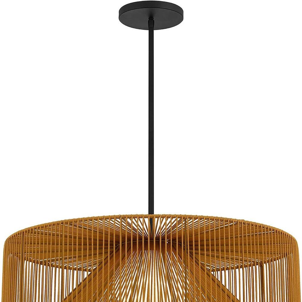 Natural And Black Rattan And Metal LED Dimmable Outdoor Hanging Pendent Light HomeRoots