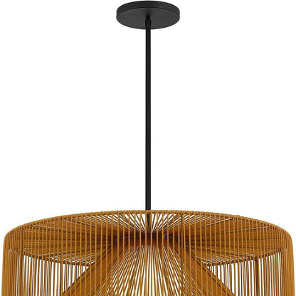 Natural And Black Rattan And Metal LED Dimmable Outdoor Hanging Pendent Light HomeRoots