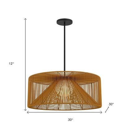 Natural And Black Rattan And Metal LED Dimmable Outdoor Hanging Pendent Light HomeRoots