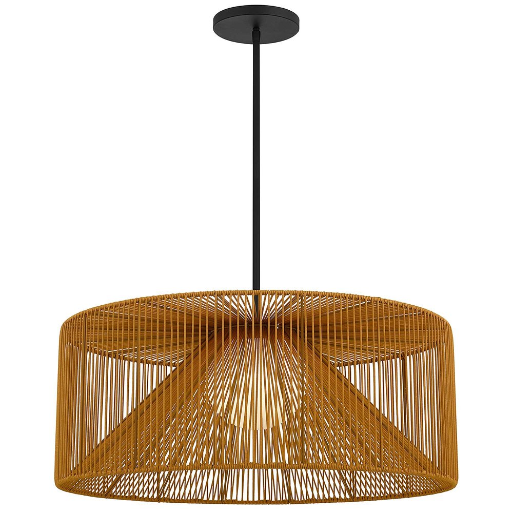 Natural And Black Rattan And Metal LED Dimmable Outdoor Hanging Pendent Light HomeRoots