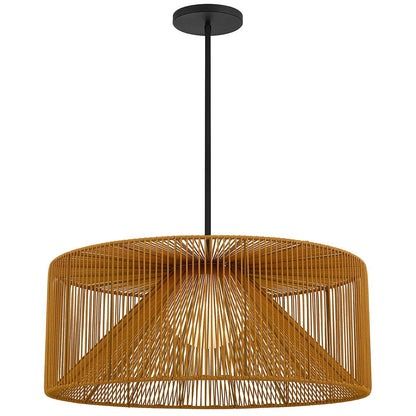 Natural And Black Rattan And Metal LED Dimmable Outdoor Hanging Pendent Light HomeRoots