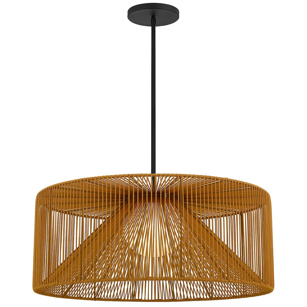 Natural And Black Rattan And Metal LED Dimmable Outdoor Hanging Pendent Light HomeRoots